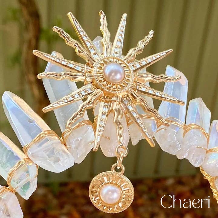 CHAERI - Wholesale Tiara – Women’s - AMATERASU | Clear Crystal Quartz Crown with Sun Charm1