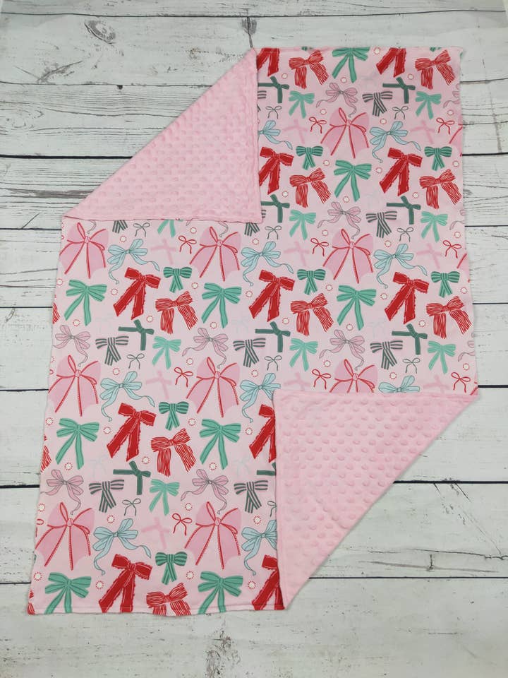 Baby Girl Bow Printed Pink Blanket for wholesale by sassy kids palace
