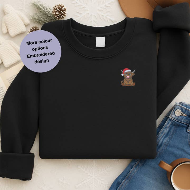 Highland Cow Christmas embroidered sweatshirt - unisex for wholesale by Thread and Needles Co