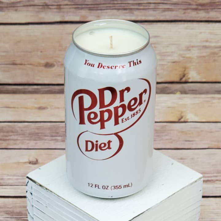 Diet Dr Pepper Soda Pop Can Soy Candle with Dr Pepper Scent for wholesale by 716 Candle Co