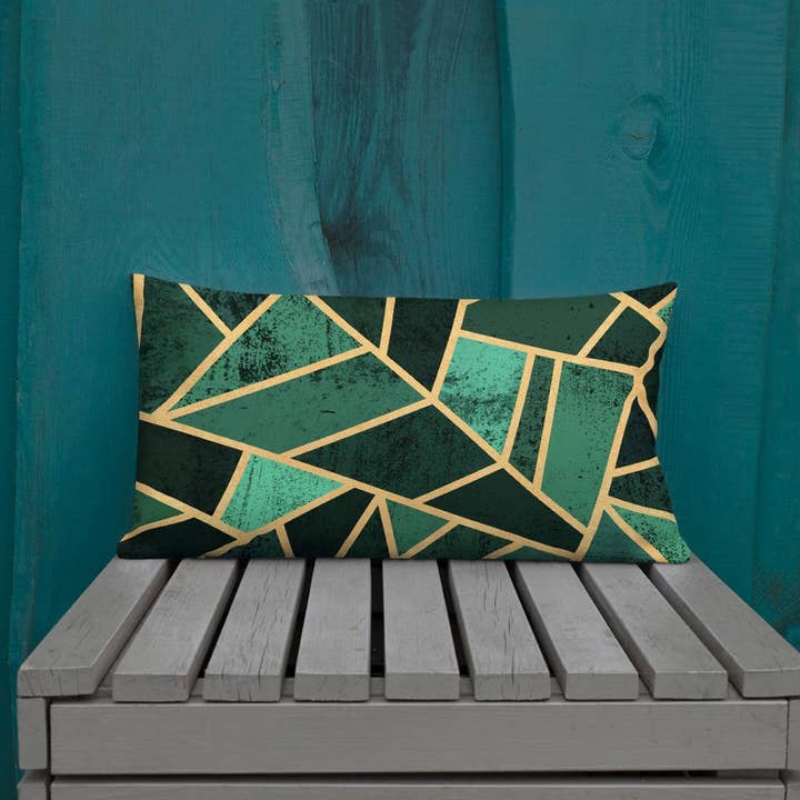 Emerald og gul linje geometrisk pudebetræk for engroshandel hos Cushion Covers Store