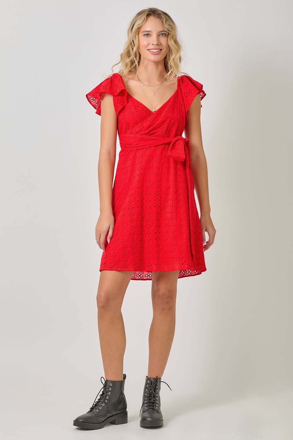 Mystree - Wholesale Dress - Women's - 61052 Surplice Neck Flutter Sleeve Tie Dress 12