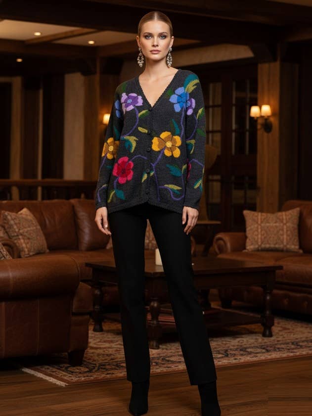 SW-76 Tijdloze Bloemen Alpaca Gebreid Vest voor wholesale door PERUVIAN PERFECTION