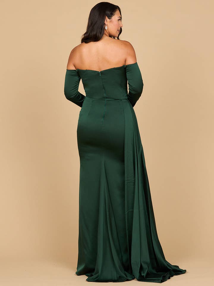 Lara New York - Wholesale Gown - Women's - Lara 28936 - Off Shoulder Satin Dress with Beaded Details3