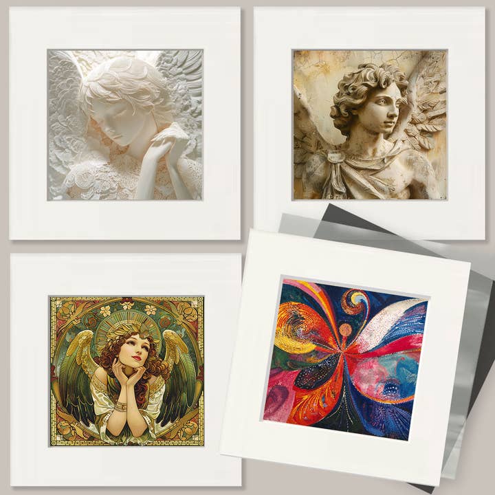 Mowbi - Venta al por mayor Ilustración - Impresión artística de pared Art Nouveau Angel, póster cuadrado, obra de arte de 8 x 8 pulgadas, 12 x 12 pulgadas, mate