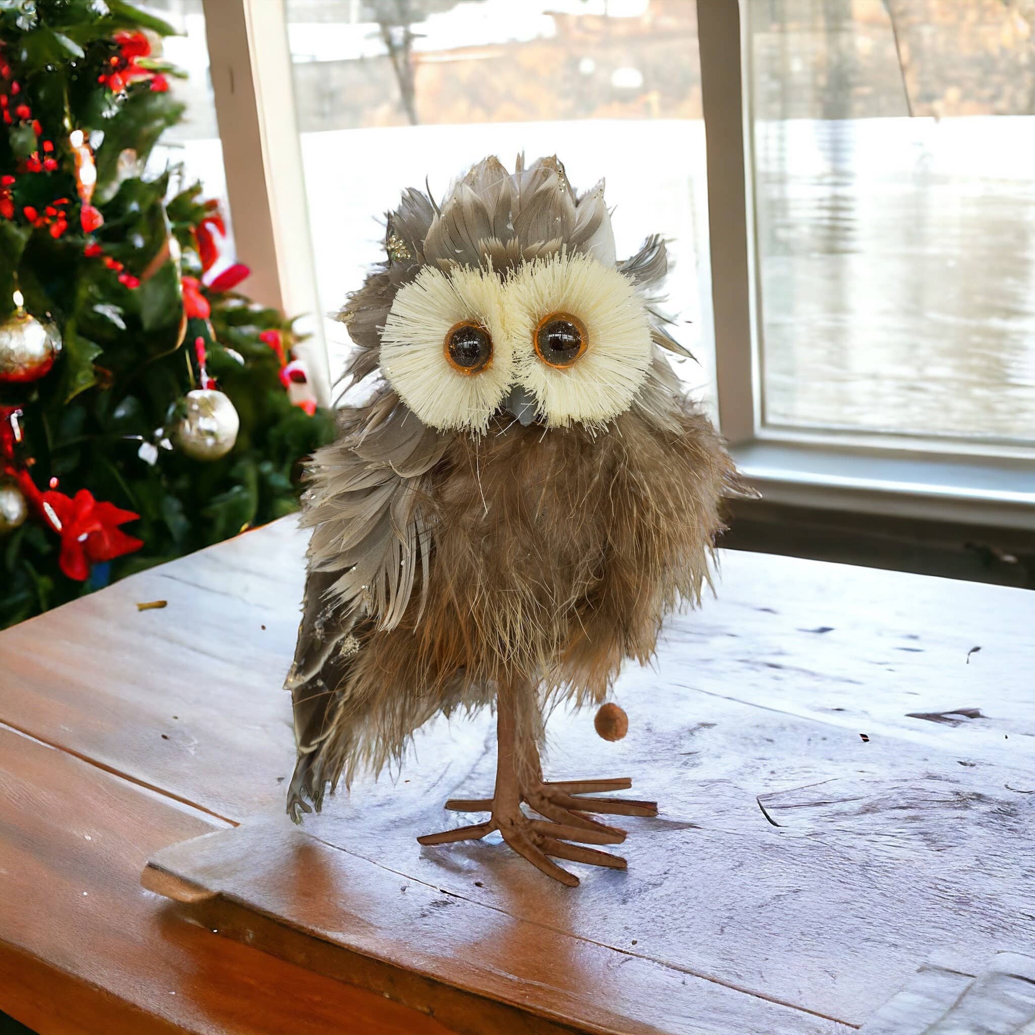 Febland – wholesale Decorative figurine – 15cm Glitter Brown Feather Owl Woodland Home Decor1