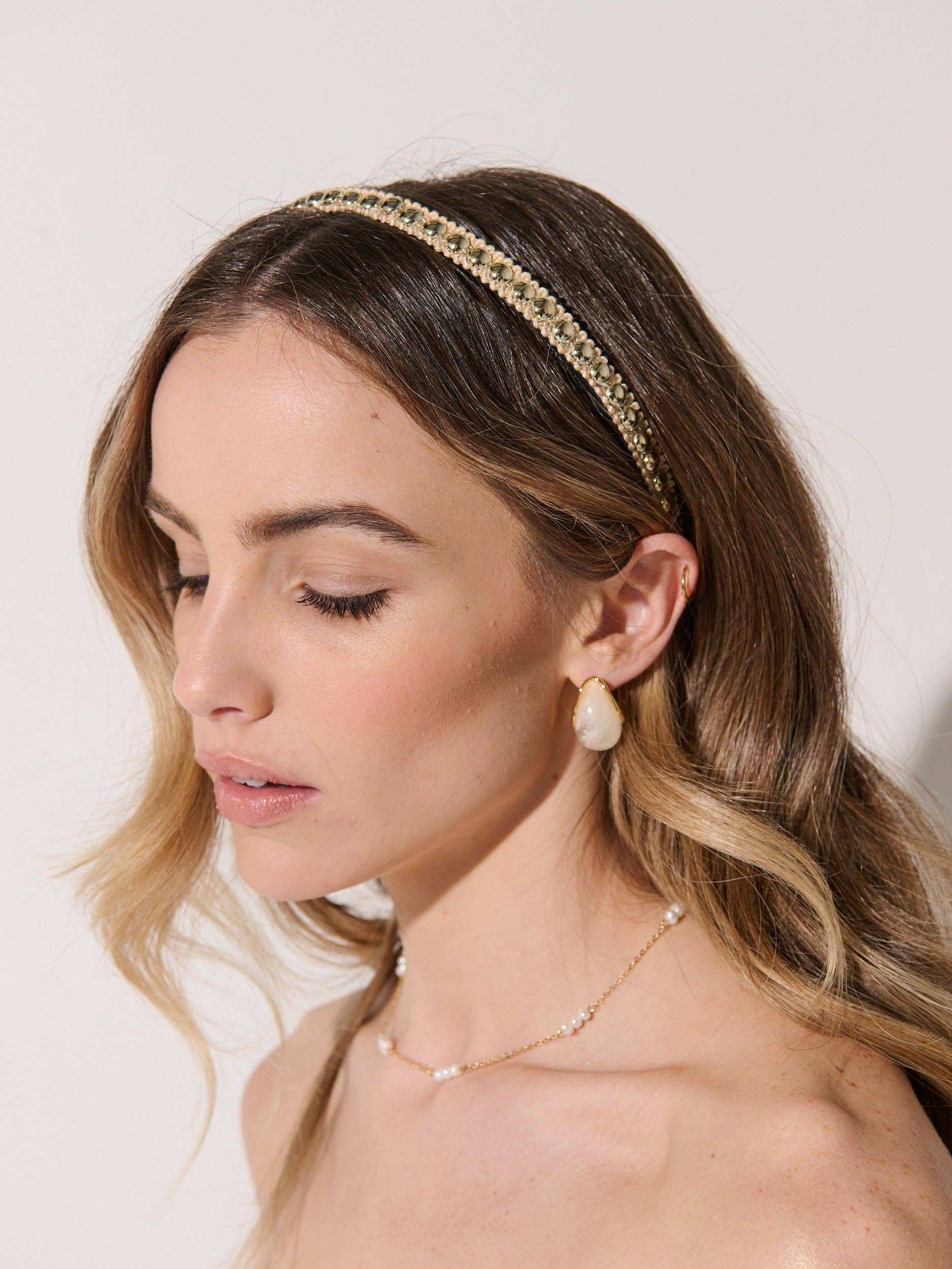 Angels Whisper Accessories - Wholesale Fashion headband – women's - Elaine Stud Skinny Headband in Champagne1