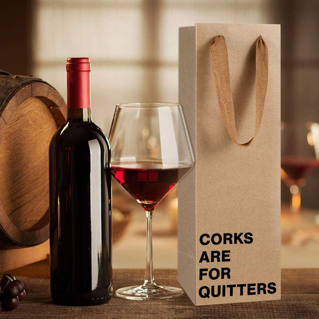 MilkToast Brands - Vendita all'ingrosso Busta regalo per vino - Sacchetto regalo per vino «Corks are for quitters»5