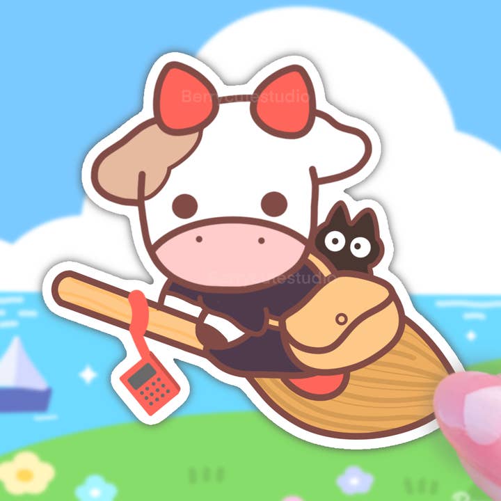 Autocollant en vinyle imperméable - Kiki la petite sorcière Vache pour la vente par BerryCuteStudio