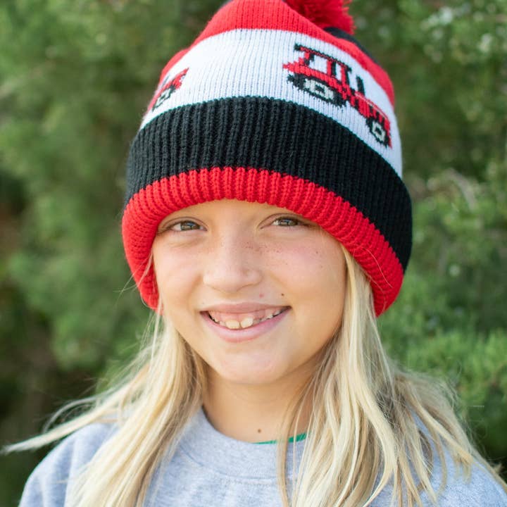 American Farm Company - Wholesale Beanie - Kids - Red Tractor Knit Pom Beanie - Youth4