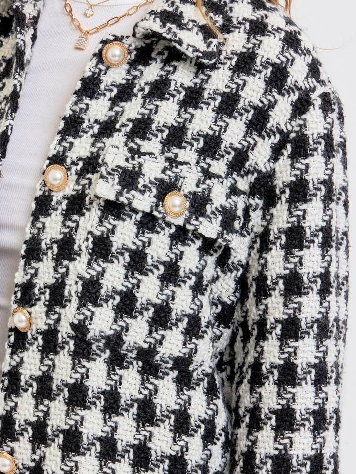 BLACK WHITE HUNDSTOOTH TWEED OUTERWEAR/BLAZER for wholesale on Faire