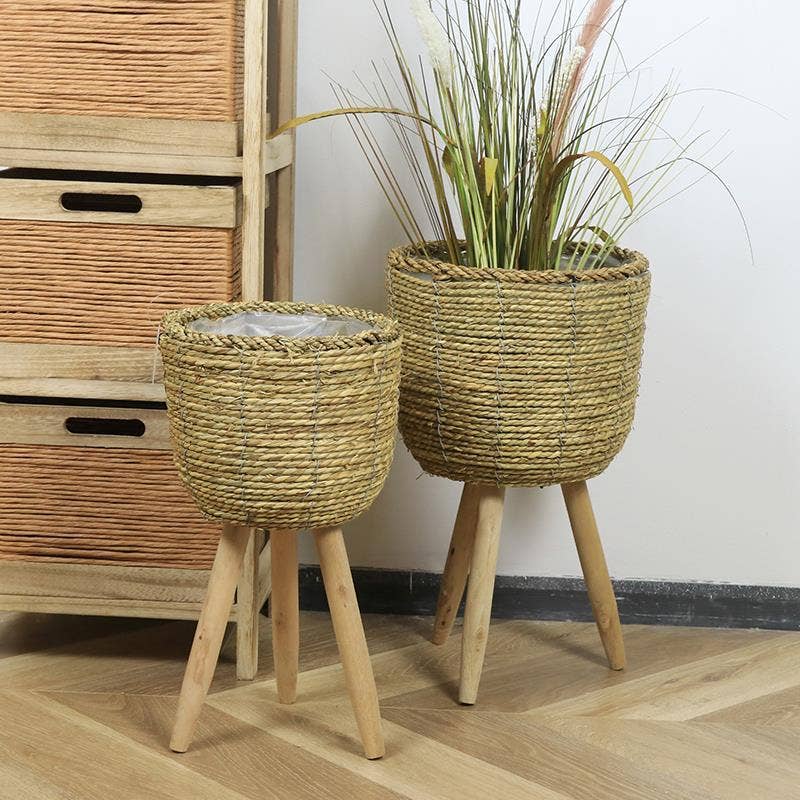 Truu Design - Wholesale Plant Pot - Truu Design Elegant Seagrass Basket Planters with Wood Legs3
