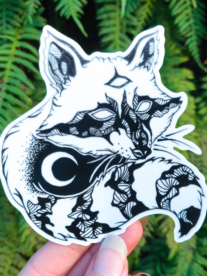 Forest Spirit - Vinyl Sticker Art - Witchy Magic Raccoon Fox Third Eye Moon Nature for wholesale by Crafted from Scratch