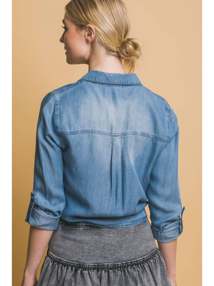 Peace Love Line - Wholesale Shirt - Women's - PL5683 - TIE FRONT TENCEL BUTTON UP SHIRT