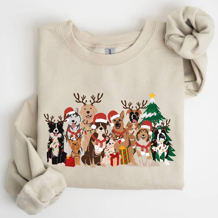 Refinery Number One LLC - Wholesale Graphic Sweatshirt - Unisex - Christmas Dogs, Antlers, Reindeer Santa Dog Lover Sweatshirt7