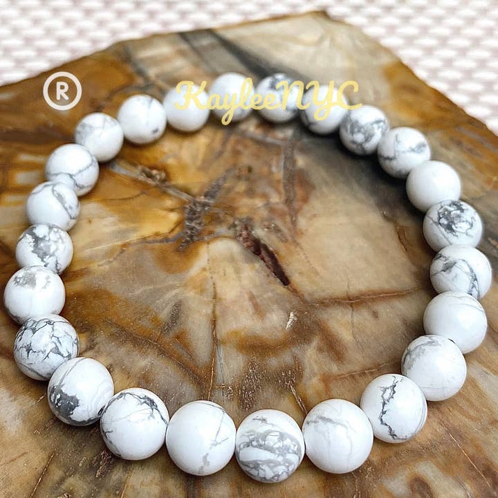 KayleeNYC - Wholesale Beaded Bracelet - Natural Howlite 8mm 7.5” Crystal Stretch Bracelet2