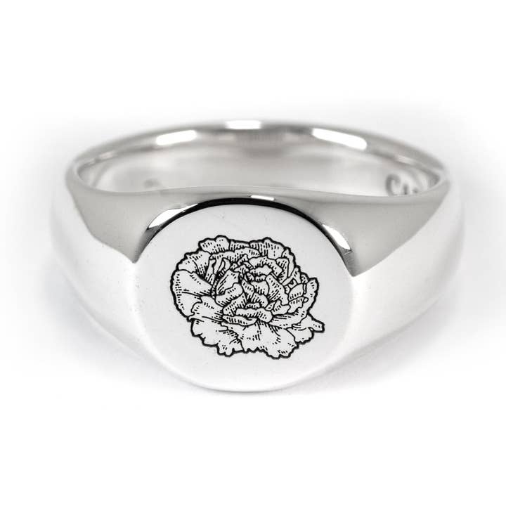 Carnation Signet Ring – Handmade Solid 925 Silver | Oscar Wilde Inspired MLM Symbol for wholesale by Conscious Euphoria