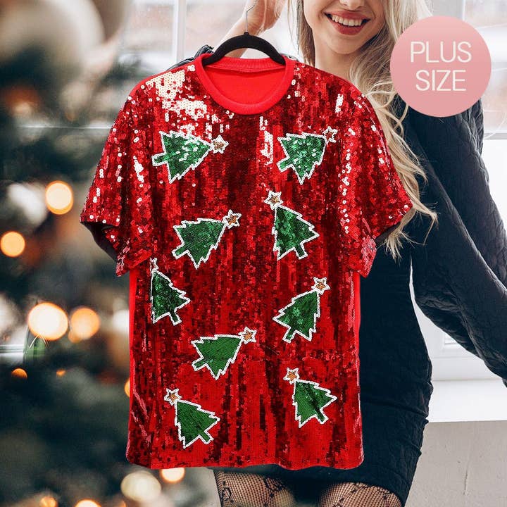 Wona Trading, Inc. - Wholesale T-Shirt - Women's - Christmas Tree Sequin Jersey Top
