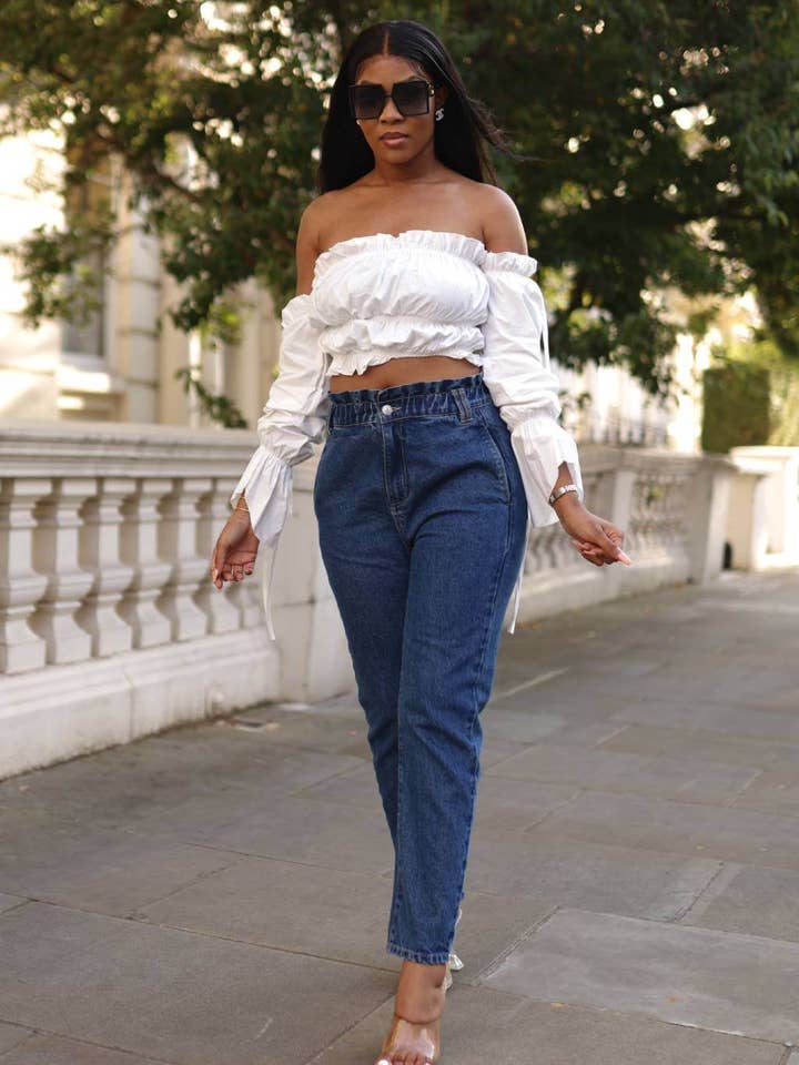 High Waist Shape Paperbag Jeans Medium Wash for wholesale by SETSOFRAN London