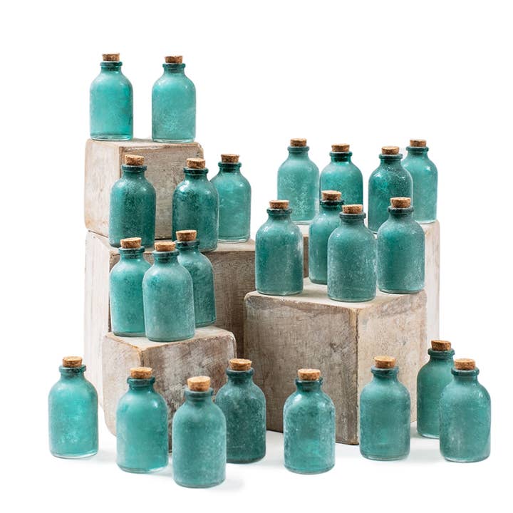 Sugarboo & Co - Wholesale Decorative Tabletop Object - Frosted Green Mini Bottle with Cork - Set of 24