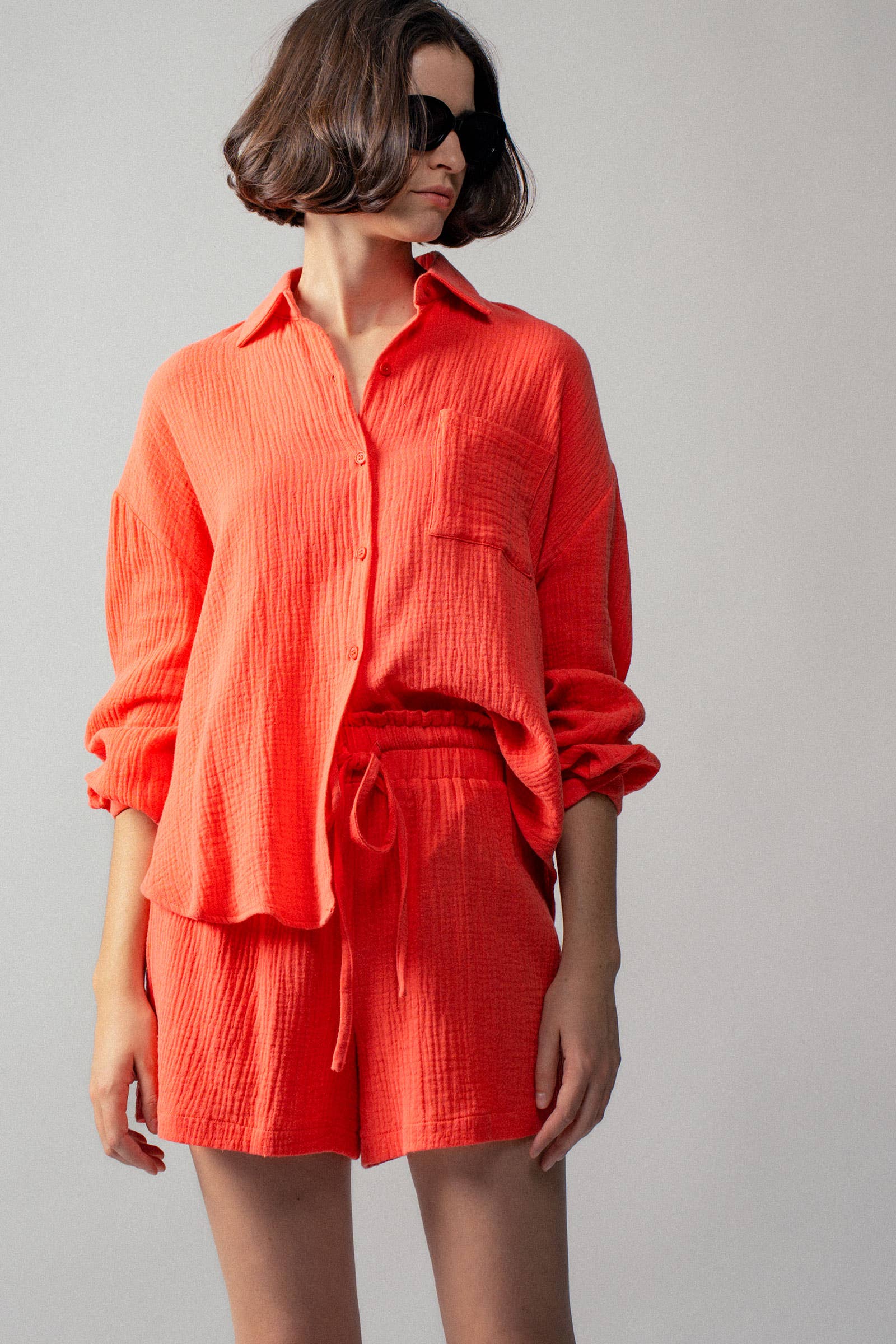 Urban Daizy - Wholesale Lounge Set - Women's - Crinkle Cotton Gauze Resort Button-Up Set2