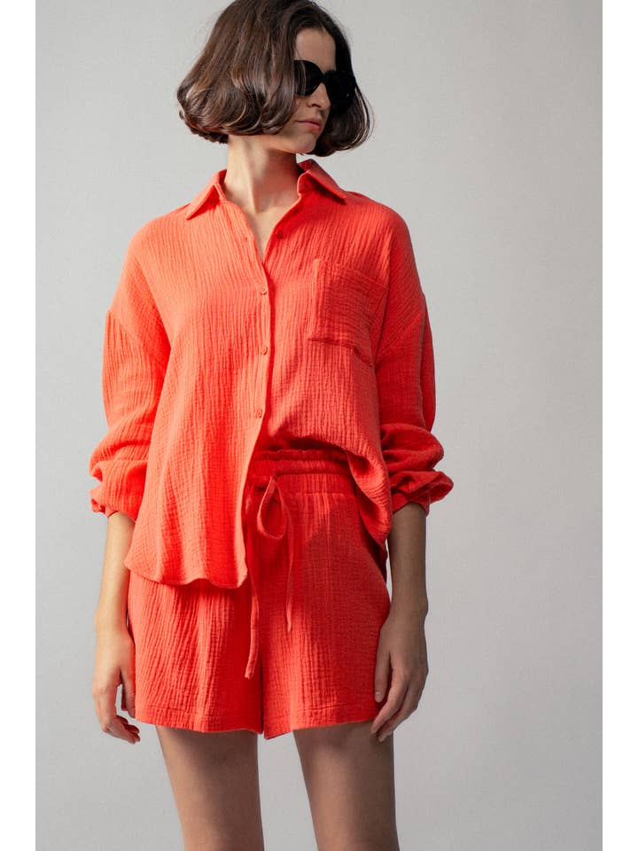 Urban Daizy - Wholesale Lounge Set - Women's - Crinkle Cotton Gauze Resort Button-Up Set2