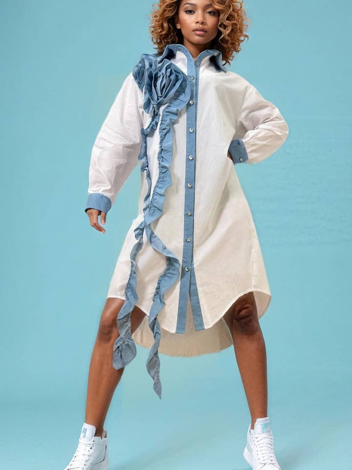 W5941 RUFFLE FLOWER SHIRT DRESS for wholesale by N by Nancy