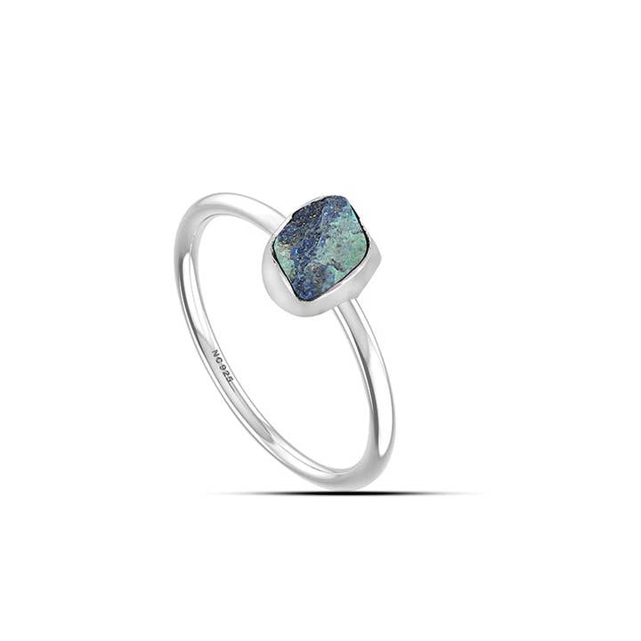 Nature Crafts - Vendita all'ingrosso Anelli con pietra singola/solitario - Anelli impilabili in malachite azzurrite naturale in argento 925