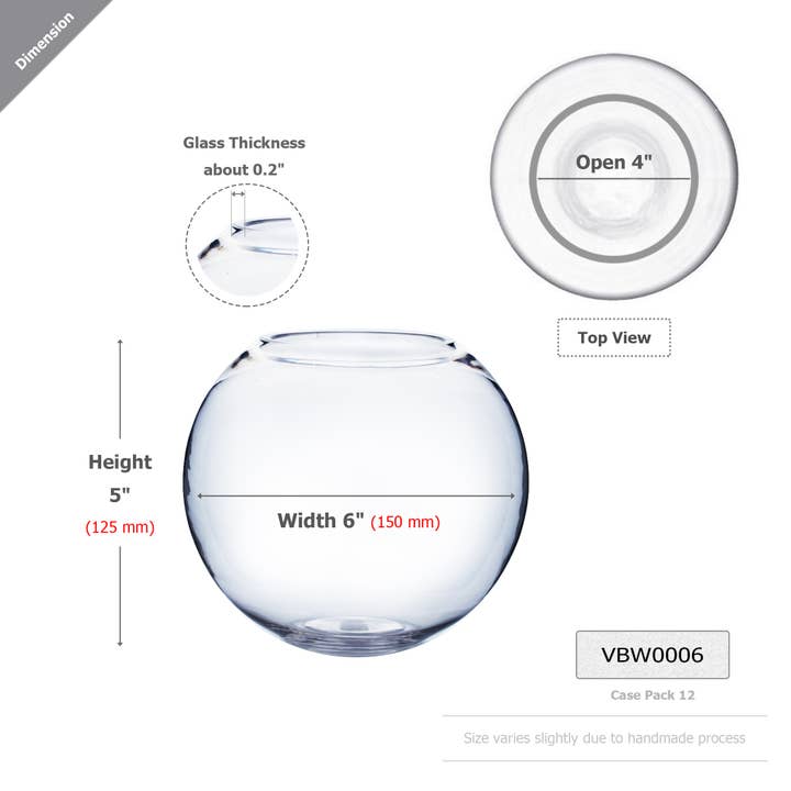 WGV International - Wholesale Vase - WGV Clear Bubble Bowl Glass Vase - 6" x 5"H
