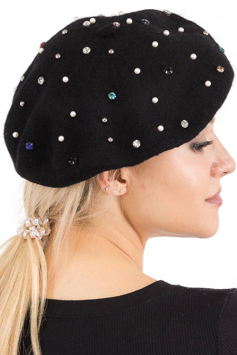 Cap Zone – Boina - Mulher por atacado – Boina de tweed escovado com strass e pérolas falsas3