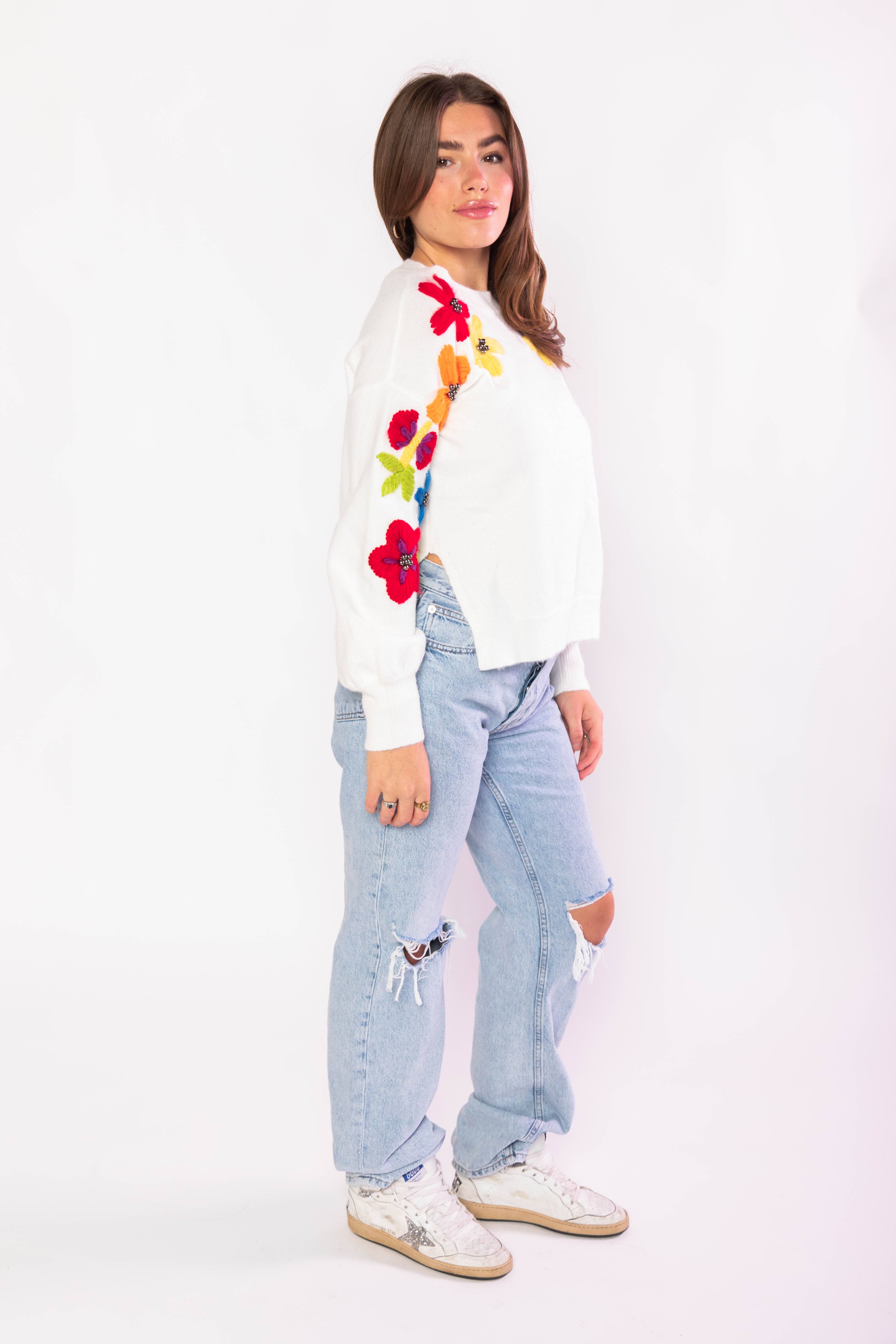 Molly Moran LLC - Wholesale Knit Sweater - Women's - Embroidered Floral Cream Sweater1