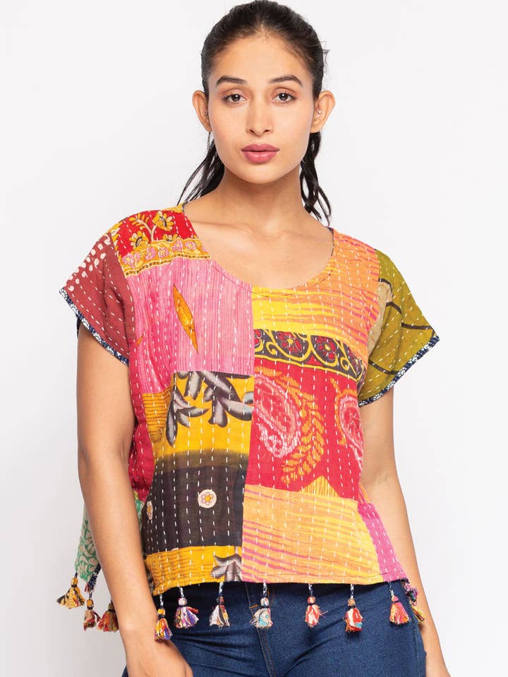 Sevya Handmade - Vente Chemisier – femme - Haut court en kantha de coton8