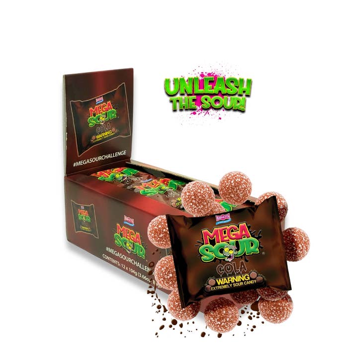 Barnetts Display #MegaSourChallenge Cola 12x104g for wholesale by CargoPirate