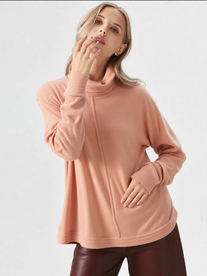 VERY J - Wholesale Tunic - Women's - NT11246-Mock Neck Dolmen Sleeve Oversized Tunic Knit Top