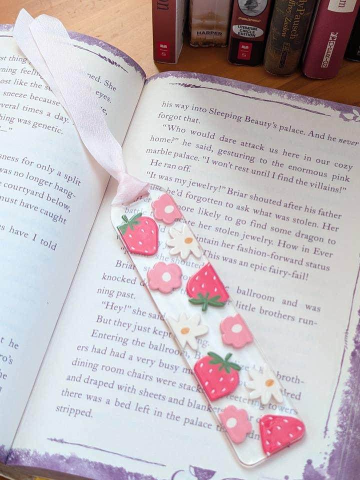Red Strawberry Pink Flowers Cute Bookmark for Flower Lovers for wholesale by Elegance Create