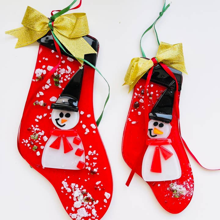 Christmas Fused Glass Snowman Stocking Ornament for wholesale by Loli