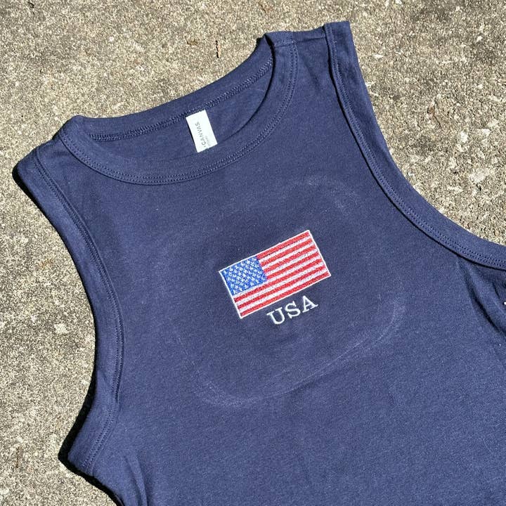 Rags Revived - Wholesale Tank Top - Women's - USA Embroidered Cropped Tank Top 4th of July
