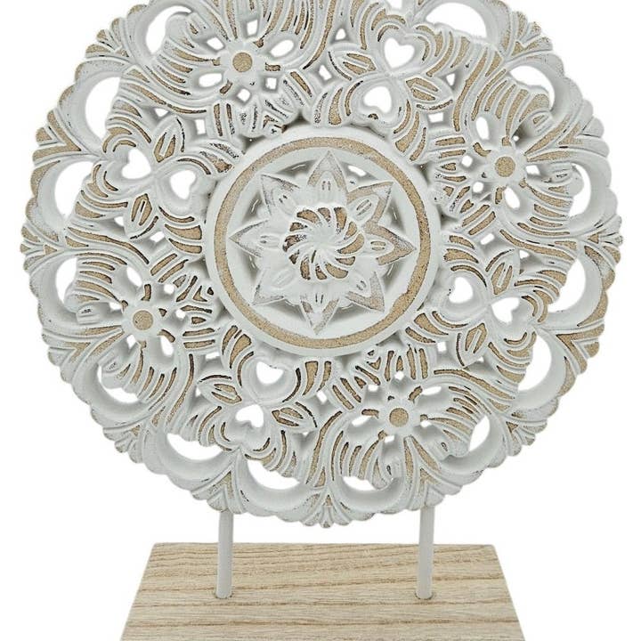 Meinposten – wholesale Dekorativt bordsobjekt – Dekoration med sockel Ställ träbild Shabby vintage blommönster Rund Ø 23cm