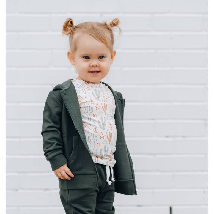 millie + roo - Wholesale Hoodie - Kids - ZIP HOODIE- Moss Bamboo French Terry