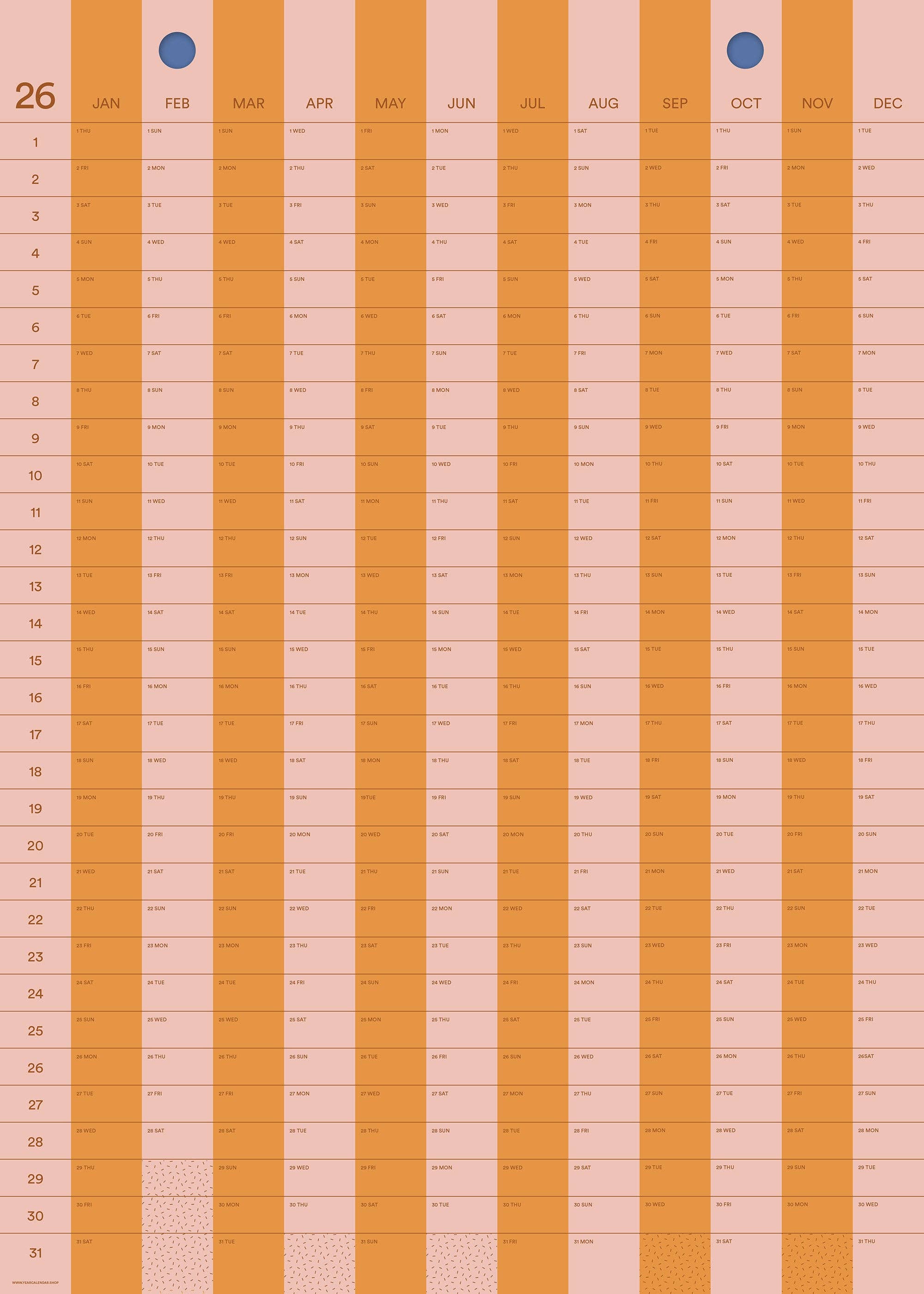 Yearcalendar - Vente Calendrier - Calendrier rayé 2026 70 x 100 cm4