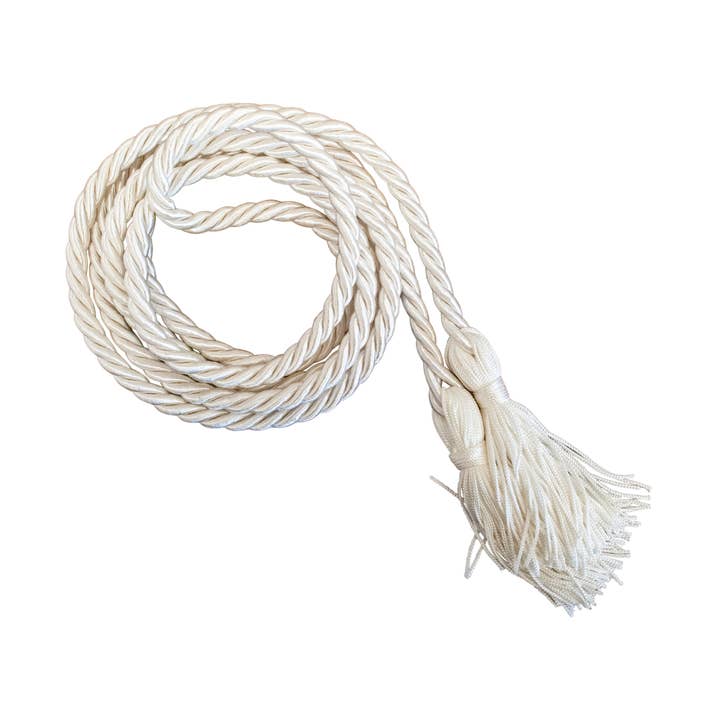Village Gift Importers - Wholesale Decorative Tabletop Object - White Cincture with Tasseled Ends, 68" Long