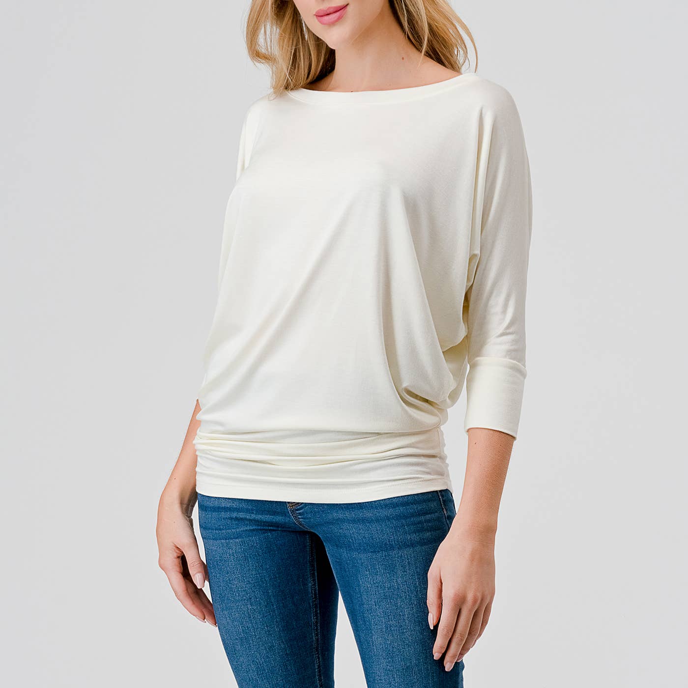 Heimious - Wholesale Knit Top - Women's - 3/4 Dolman Sleeve Round neck Modal Jersey  Top, 2503113
