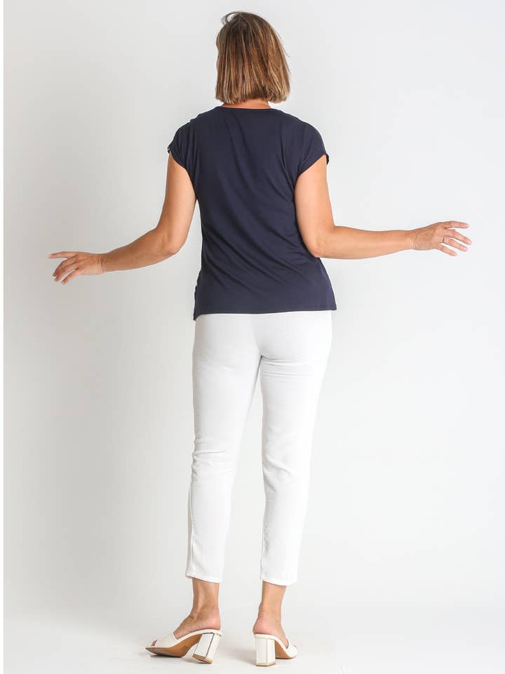 ENESTÅENDE 3675100 - STRIBET JERSEY T-SHIRT I VISKOSE for engroshandel på Faire2