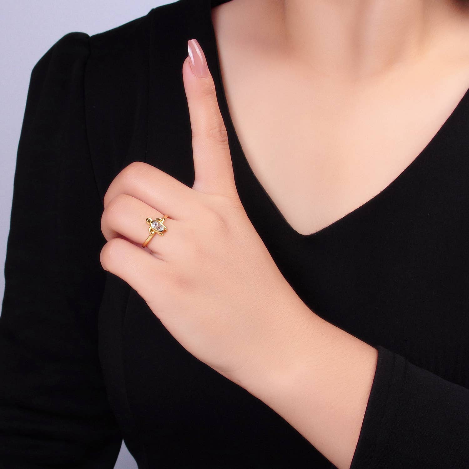 Aim Eternal - Wholesale Single Stone/Solitaire Ring - 24K Gold Filled Baby Turtle Animal Ring | U-4121