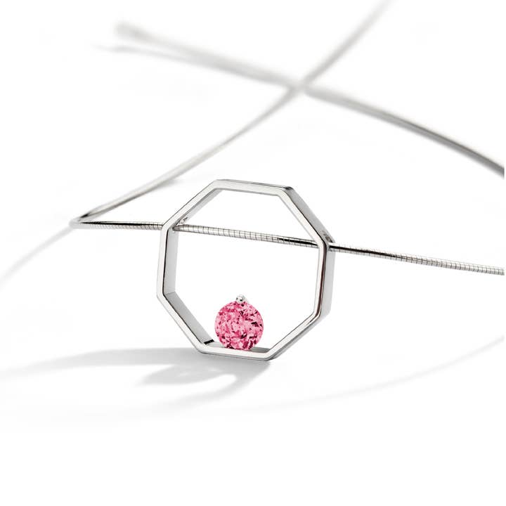 Colar rosa prata/rosa por atacado de FJF JEWELLERY