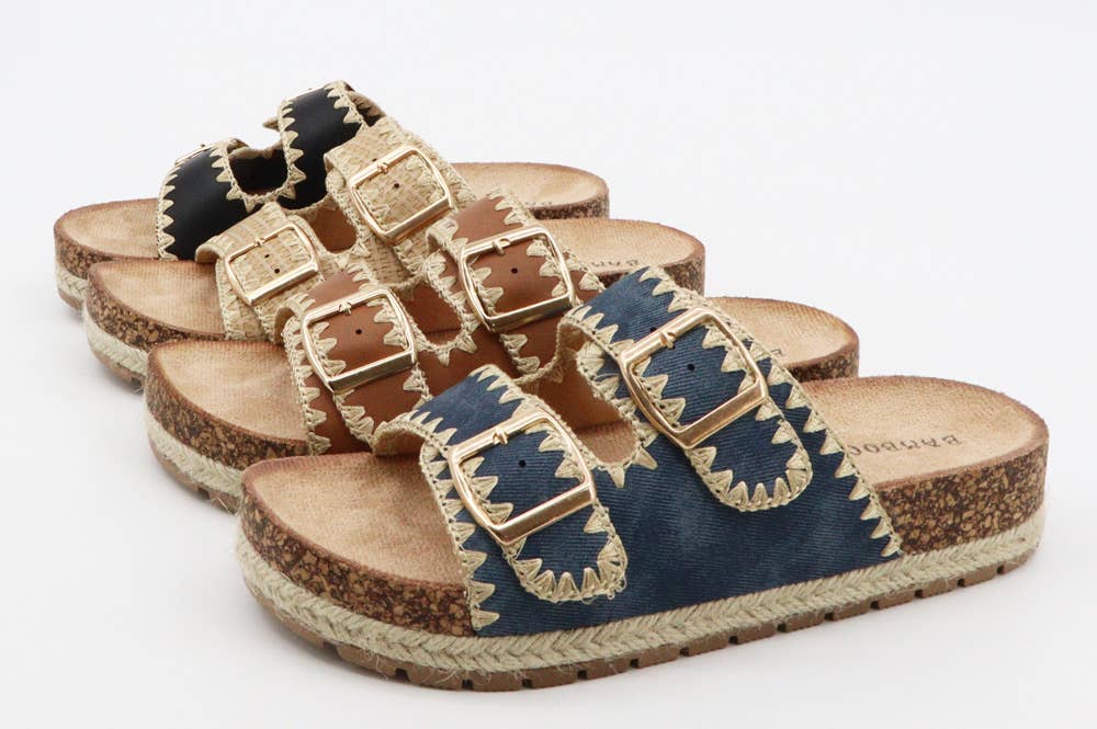Andrea Bijoux - Wholesale Sandals - Women's - PLATFORM CORK RAFFIA TWO BUCKLE STRAP5