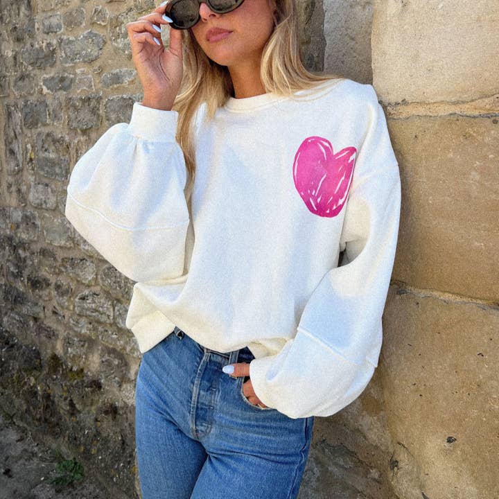 Rosa Clothing - Wholesale Sweatshirt - Women's - Sweet Heart Print Oversize Sweatshirt2