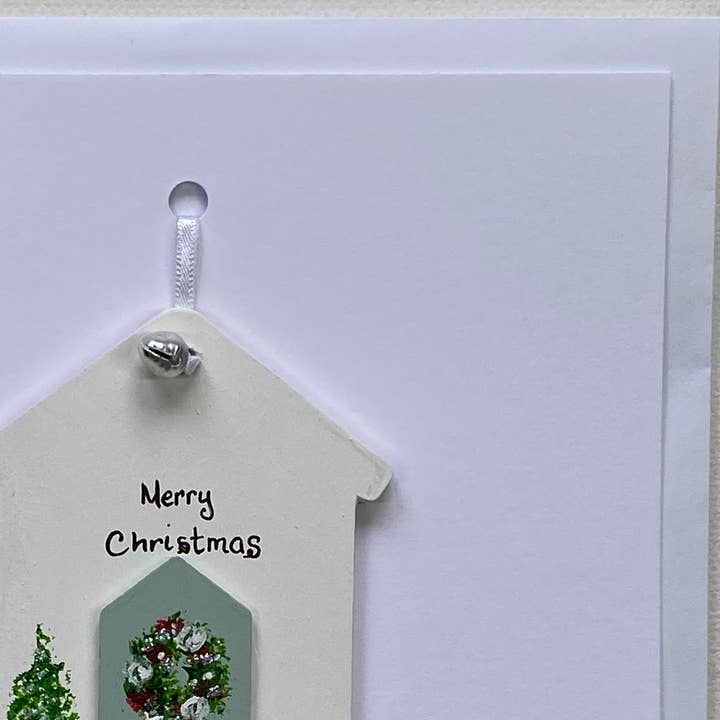 Carte souvenir de Noël avec maison suspendue peinte pour la vente par Mi Designs, Moray