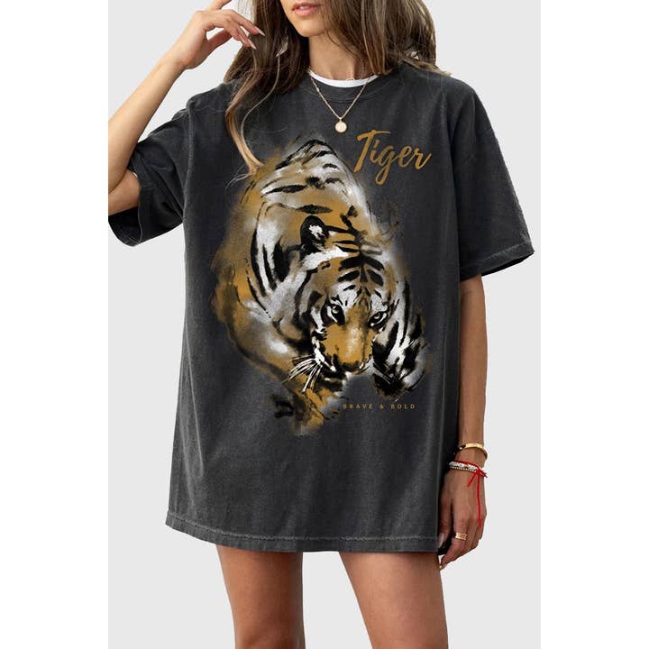 TIGER OVERSIZED MINERAL GRAPHIC TEE for wholesale by HRTandLUV