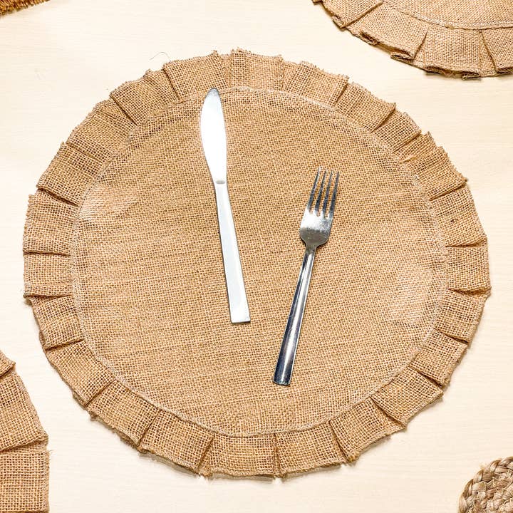 NATURAL JUTE Set of 4 Burlap Round Placemats, 15 Inch for wholesale on Faire